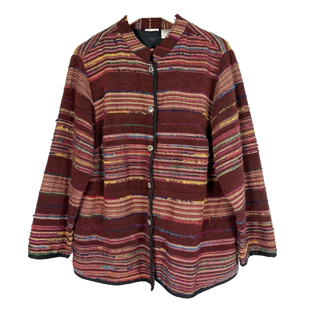 Woven Fringe Jacket Womens Plus 16W Artsy Southwestern Boho Cowgirl Western